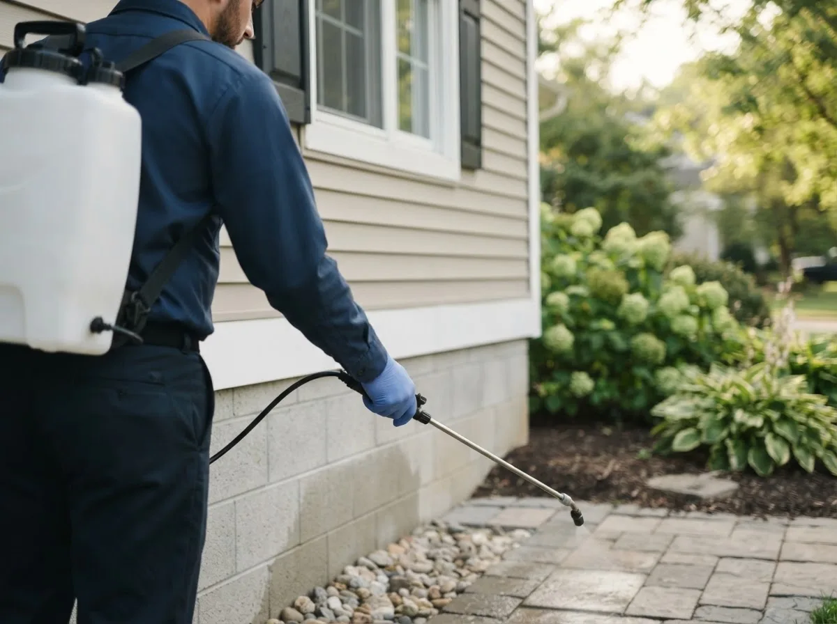 Pest control technician inspecting a home in Bagley, IA